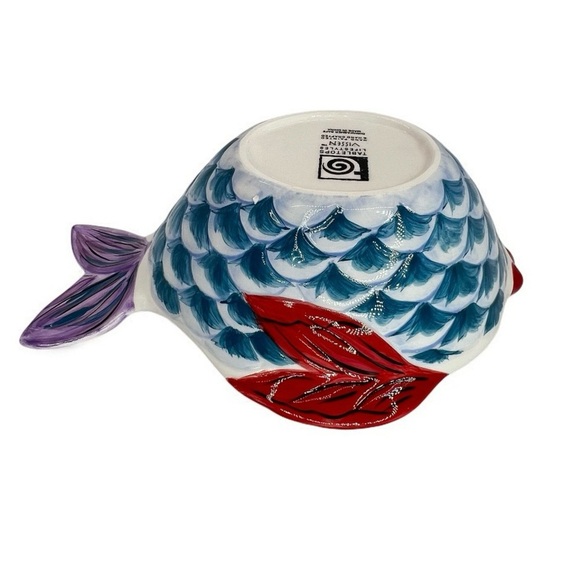 Hand Painted Vissen 3D Fish Ceramic Bowl Dish, Whimsical 10x7.5x3 Retired Design - Picture 4 of 10
